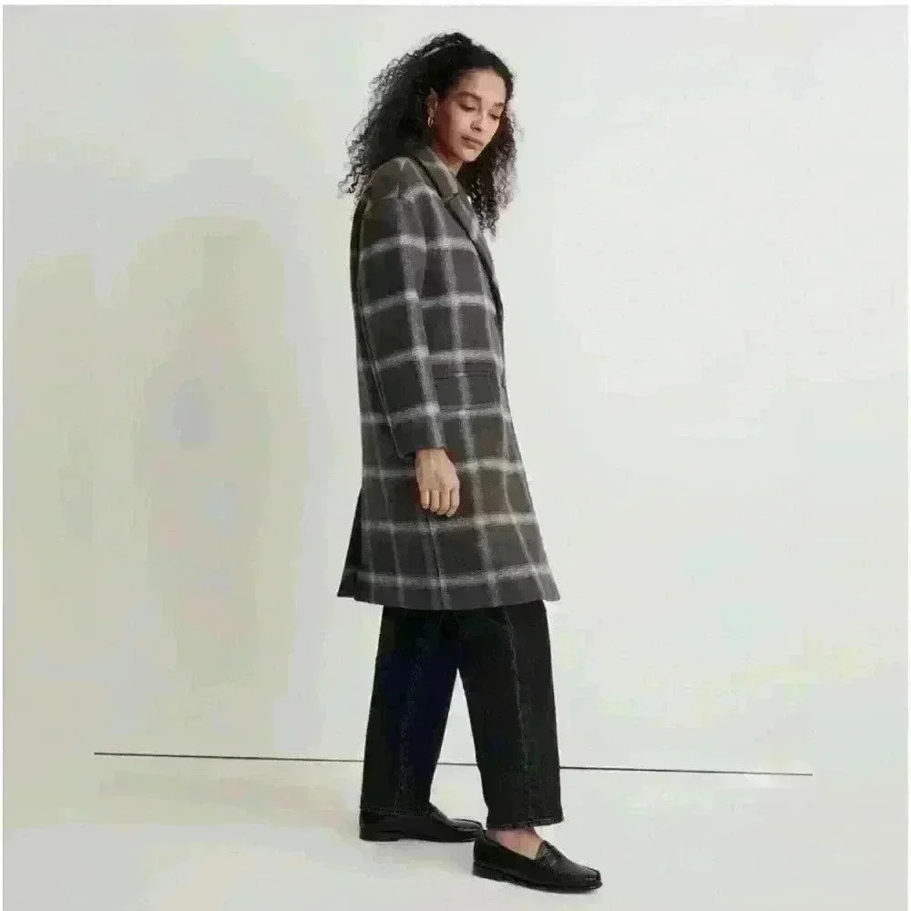 Madewell gray heather asphalt plaid wool cashmere blend coat